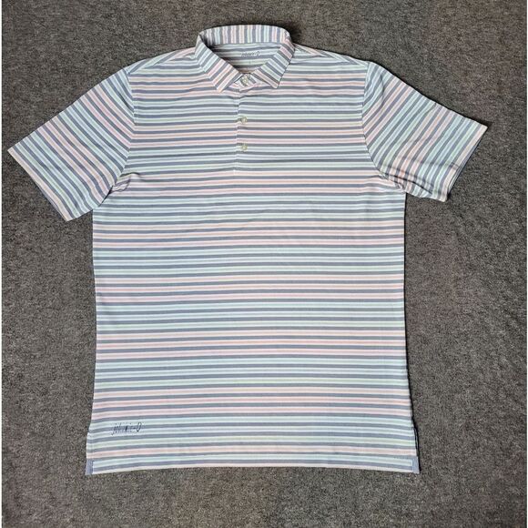Johnnie-O Sid Mens Golf Size L Striped Colorblock Lake Jersey Performance Shirt - Picture 1 of 10